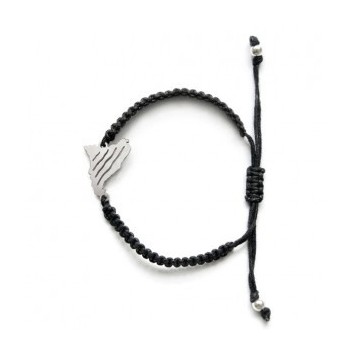 Braçalet 4 barres de plata amb cordó de cotó negre