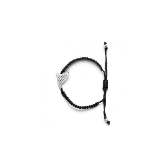 Braçalet 4 barres de plata amb cordó de cotó negre